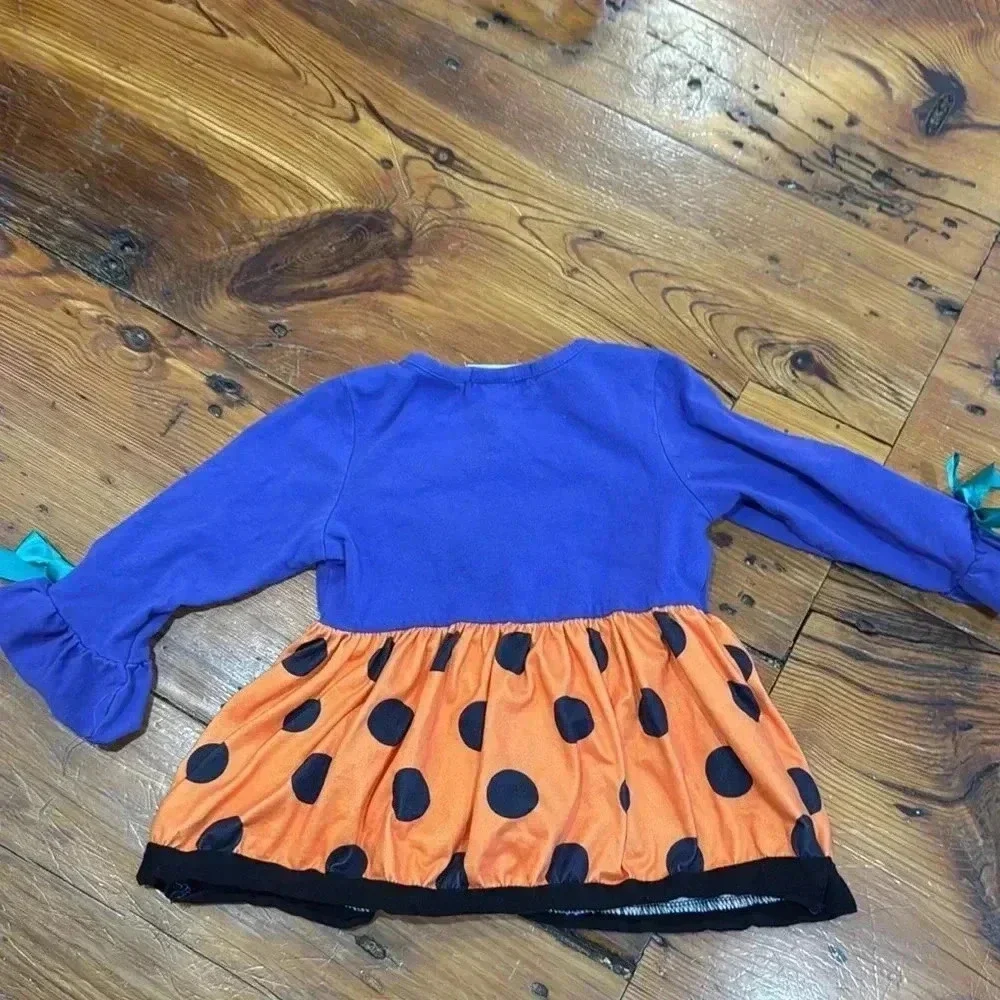 Marie Nicole Purple Cat Halloween Pumpkin Polka Dot Top Shirt size small 3T
